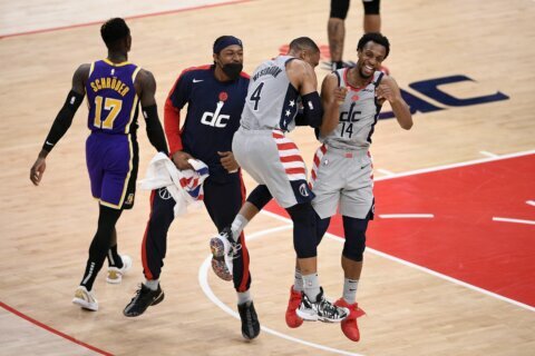 Beal, Westbrook lead Wizards past LeBron-less Lakers 116-107