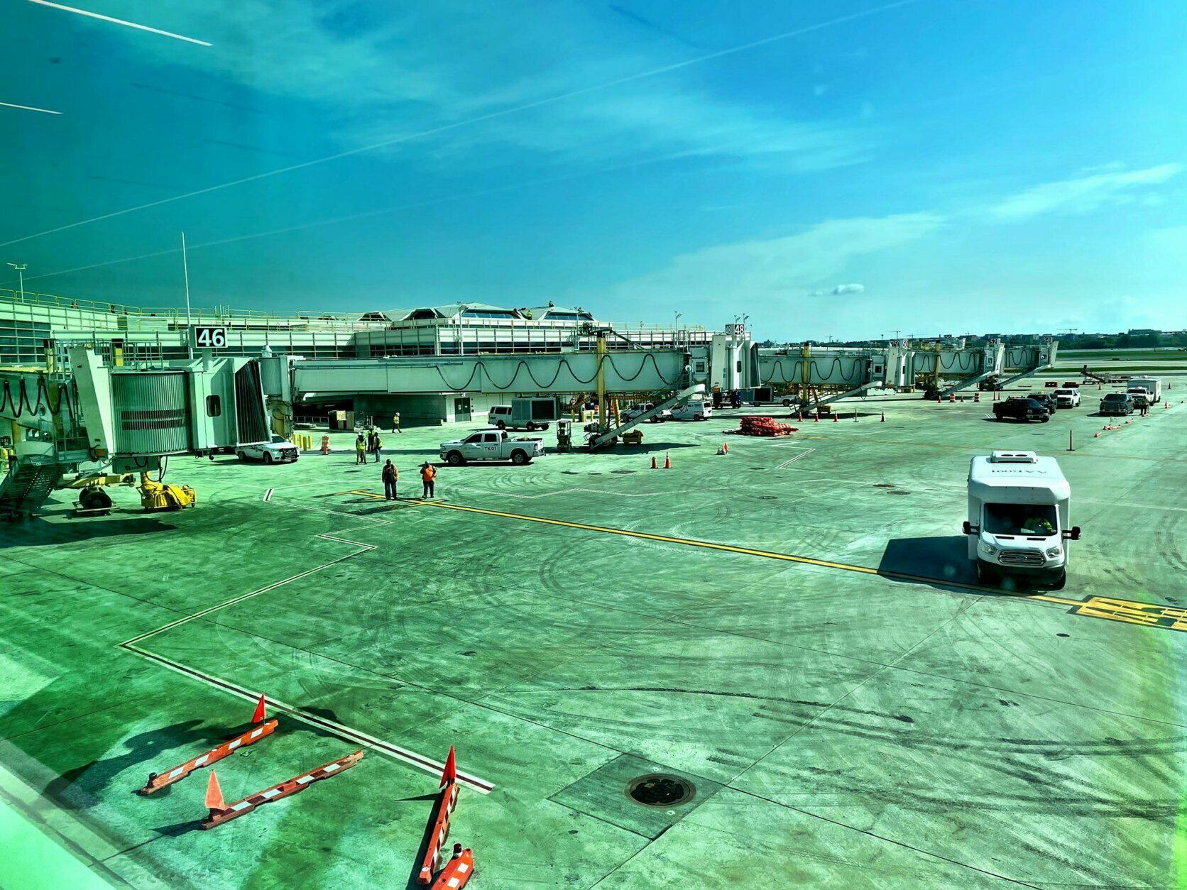 <p>While the walls and glass and metal are in keeping with the look of the adjacent terminals, the new concourse has modern features.</p>
