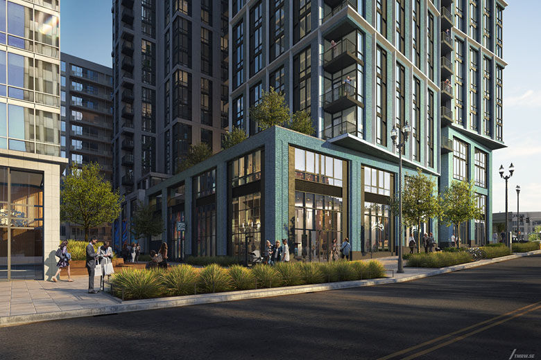 The buildings, at 2000 and 2001 South Bell Street, will include a combined 758 apartments, and 22,000 square feet of ground-floor retail. (Courtesy JBG Smith)
