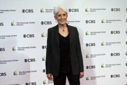 2020 Kennedy Center honoree singer-songwriter and activist Joan Baez attends the 43nd Annual Kennedy Center Honors at The Kennedy Center on Friday, May 21, 2021, in Washington. (AP Photo/Kevin Wolf)