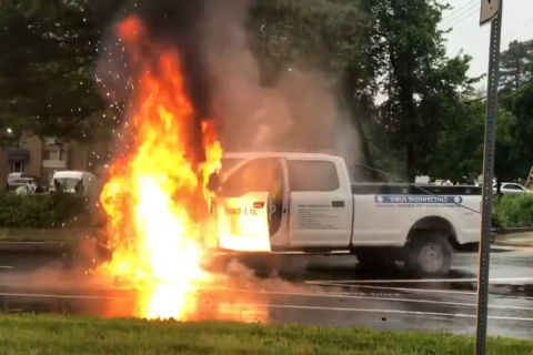 Downed wires set pickup truck on fire in Gaithersburg