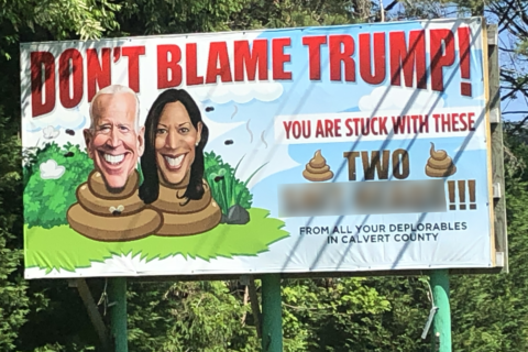 Calvert Co. billboard uses vulgar language and poop emojis to attack President Biden, VP Harris