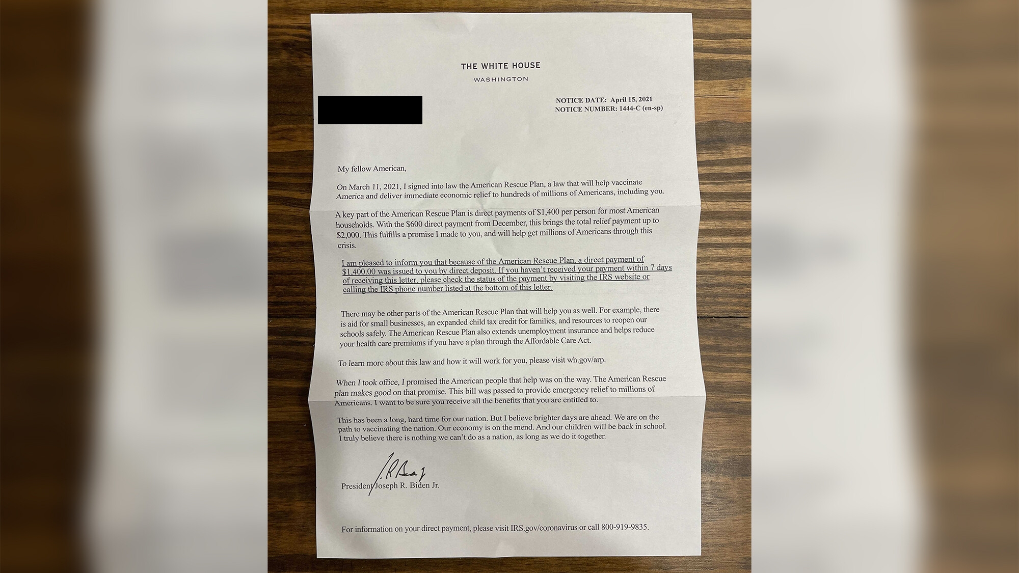 Letters bearing Biden’s name and informing Americans of Covid relief ...