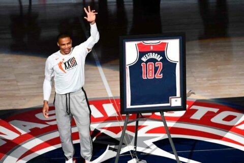 Wizards present Russell Westbrook commemorative jersey for triple-double record