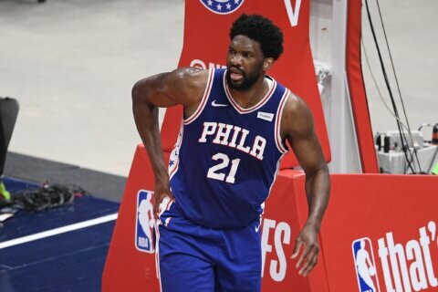 76ers’ Embiid sits out Game 5 with meniscus tear in knee