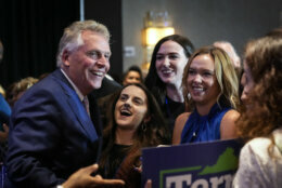 MCLEAN, VA - JUNE 8: Virginia gubernatorial candidate Terry McAuliffe (D-VA) greets supporters after speaking during an election night event after winning the Democratic primary for governor on June 8, 2021 in McLean, Virginia. McAuliffe will face Republican nominee Glenn Youngkin in the state's general election this fall. McAuliffe previously served as Virginia's governor from 2014-2018. (Photo by Drew Angerer/Getty Images)