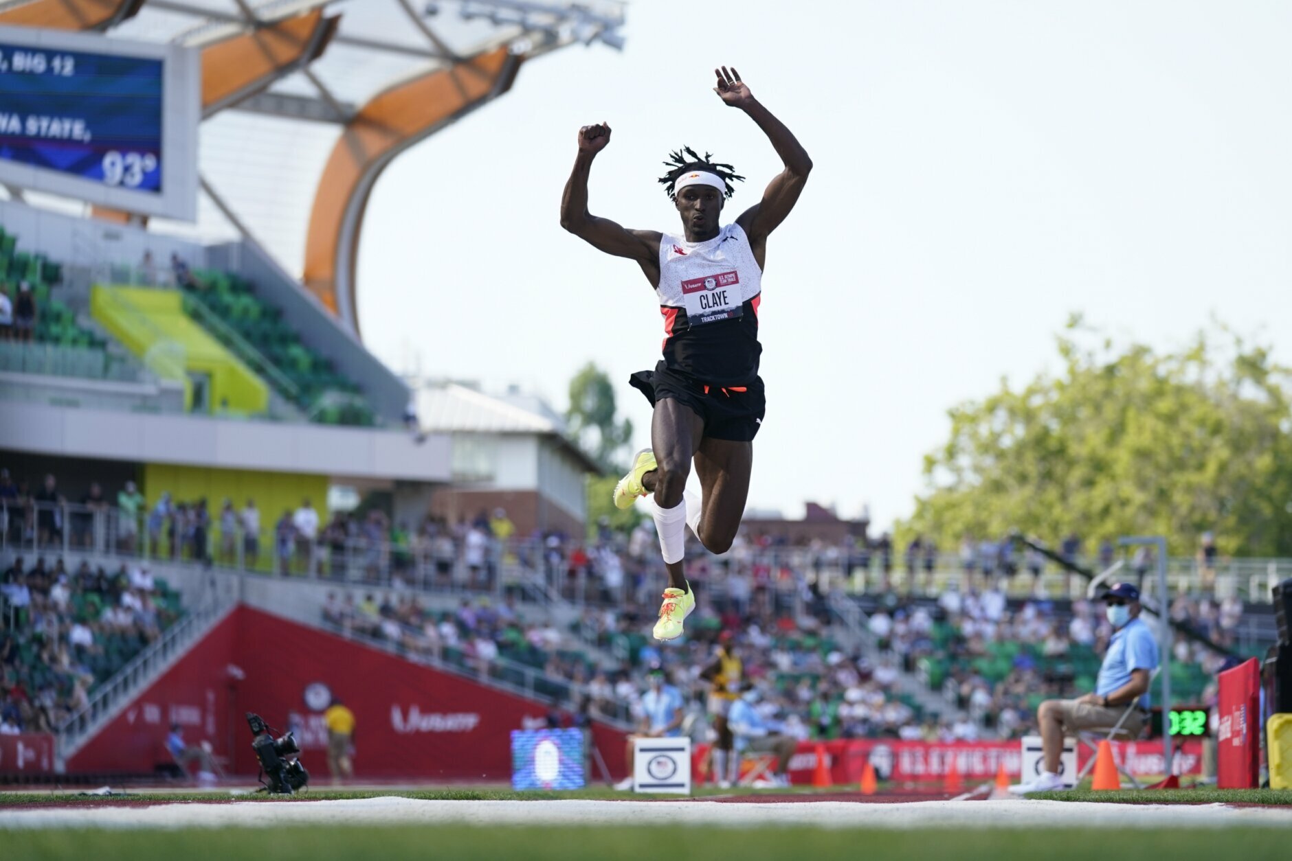 <p>Will Claye competes during the finals of men&#8217;s triple jump at the U.S. Olympic Track and Field Trials Monday, June 21, 2021, in Eugene, Oregon.</p>
