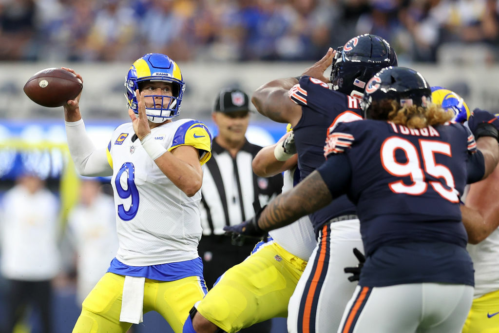 <p><em><strong>Bears 14</strong></em><br />
<em><strong>Rams 34</strong></em></p>
<p>If only for one night, all is rosy for Matthew Stafford in his new digs &#8212; the longtime (or long-suffering, depending who you ask) Detroit Lion became the first player in 59 years to throw a pair of 50-yard touchdowns in his team debut and looked right at home in a Sean McVay offense that had just as many 50-yard TDs in 2020. This move might work out after all.</p>
<p>Also, I&#8217;m curious to see how long Matt Nagy stubbornly holds on to this belief that Andy Dalton gives him the best chance to win. Chances are if it&#8217;s much longer, he won&#8217;t be there long enough to find out what Justin Fields has.</p>
