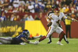<p><b><i>Giants 29</i></b><br />
<b><i>Washington 30</i></b></p>
<p>Daniel Jones was 4-0 against Washington and 0-5 in prime-time. Something had to give — and it was New York&#8217;s stranglehold on the Burgundy and Gold.</p>
<p>It&#8217;s not the least bit hyperbolic to say Washington&#8217;s season was saved by its first walk-off win over the Giants in 40 years and second game in franchise history in which there were three lead changes in the final five minutes of the game. Big Blue blew it more than Washington won it but If Taylor Heinicke is even half <a href="https://twitter.com/NickiJhabvala/status/1438723111432736768">as good as Russell Wilson</a>, there&#8217;s hope in D.C. yet — and <a href="https://nypost.com/2021/09/17/giants-kenny-golladay-appears-to-get-into-shouting-match-with-daniel-jones/">gnashing of teeth in New York</a> after its fifth straight 0-2 start.</p>

