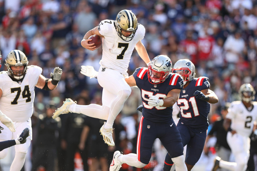 <p><em><strong>Saints 28</strong></em><br />
<em><strong>Patriots 13</strong></em></p>
<p>There was a Pick 6 in New England and it actually wasn&#8217;t thrown by Jameis Winston.</p>
<p>Mac Jones had his first real &#8220;Welcome to the NFL, rookie&#8221; moment and New Orleans showed they have a solid winning recipe: Less Jameis and more letting the rest of this talented team carry the day.</p>
