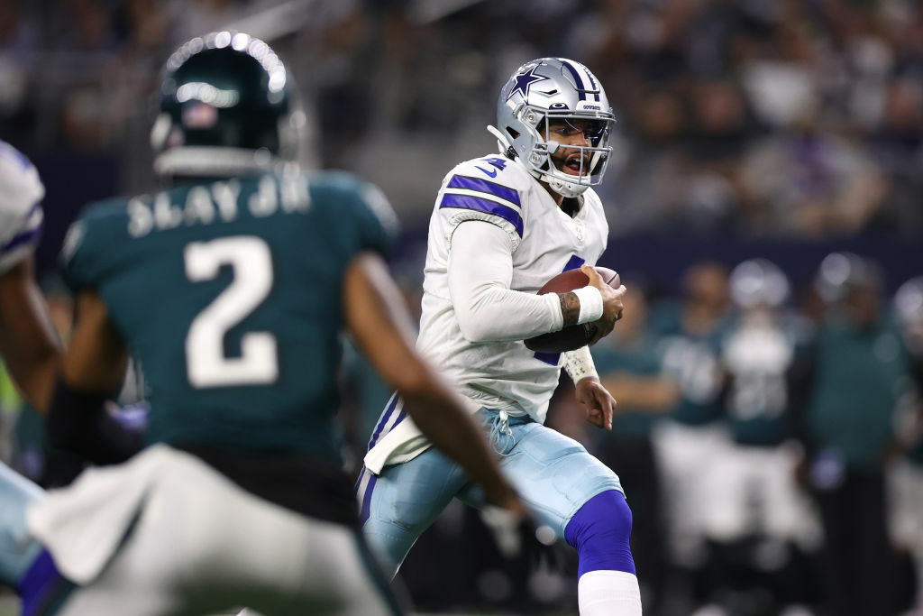 <p><b><i>Eagles 21</i></b><br />
<b><i>Cowboys 41</i></b></p>
<p>However you feel about Dallas &#8212; and I hate their stinkin&#8217; guts &#8212; it was good to see Dak Prescott have such a triumphant return to the same field on which he suffered that horrific ankle injury last year. And it was good to see <a href="https://www.espn.com/nfl/story/_/id/32263838/philadelphia-eagles-nick-sirianni-embraces-dallas-cowboys-rivalry-not-subtle-t-shirt">Philly&#8217;s hubris rewarded so richly</a>.</p>

