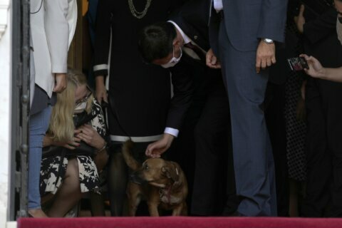 Top dog: Greek leader’s pet interrupts news conference
