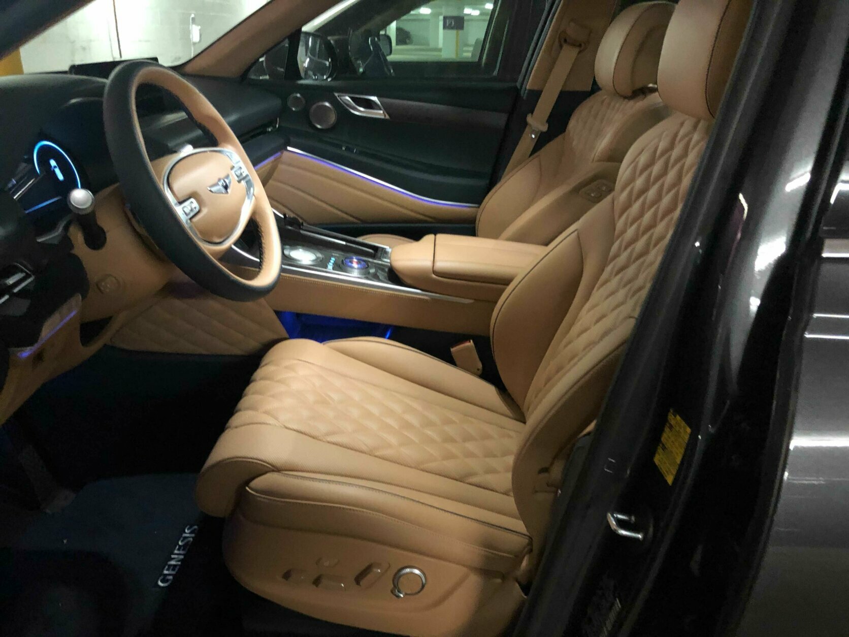 <p>Past Genesis models came with nicely appointed interiors for the price tag. Now for 2021, the new GV80 has really upped the game. Upgraded materials highlight the upscale new look of Genesis vehicles. The real wood trim is a nice touch.</p>
<p>Quilted Nappa leather seats are ventilated and heated and are dream seats offering every comfort. Only the driver’s seat has massage.</p>

