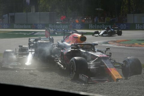 F1 rivals Verstappen, Hamilton crash again at Italian GP