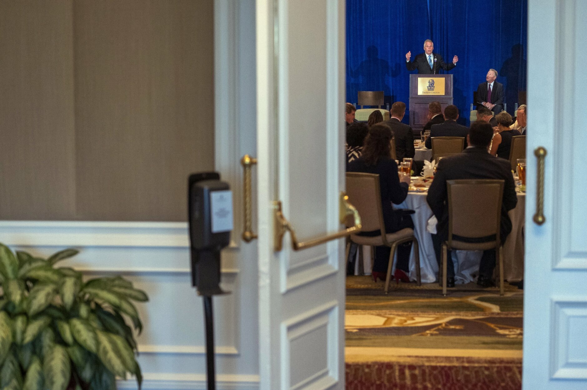 Virginia Democratic gubernatorial candidate Terry McAuliffe addresses the Virginia FREE Leadership Luncheon in McLean, Va., Wednesday, Sept. 1, 2021. (AP Photo/Cliff Owen)