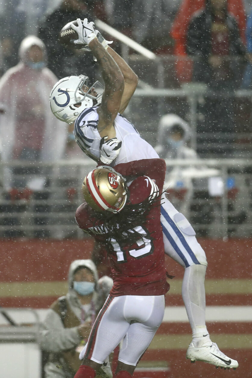 <p><em><strong>Colts 30</strong></em><br />
<em><strong>49ers 18</strong></em></p>
<p>Indy survived a torrential downpour to earn an impressive season-saving win, while San Fran is now 0-3 at Levi&#8217;s Stadium after going just 1-6 there the last two seasons. The 49ers&#8217; defensive backfield might just be what keeps them in the basement of the uber-competitive NFC West.</p>
