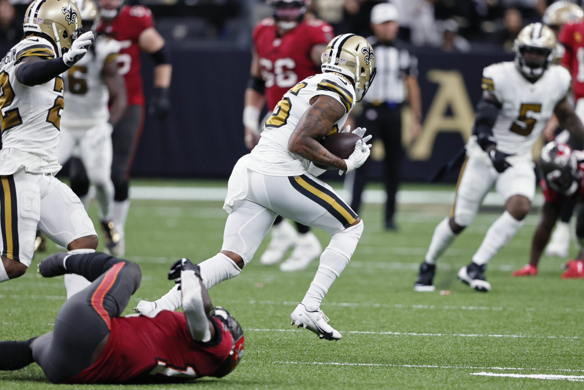 <p><em><strong>Bucs 27</strong></em><br />
<em><strong>Saints 36</strong></em></p>
<p>Here&#8217;s a Halloween pun for you Ghostbusters fans: Tom Brady has thrown three Pick 6s as a Tampa Bay Buccaneer. Two of them have come against the Saints.</p>
<p>New Orleans ain&#8217;t scared of no GOAT.</p>
<p><em>I&#8217;ll see myself out.</em></p>
<p>Unfortunately, so will Jameis Winston after a leg injury that&#8217;s feared to be season-ending. The Saints won this game but it figures to be a struggle to do so regularly enough to make this result matter to the race for the NFC South.</p>
