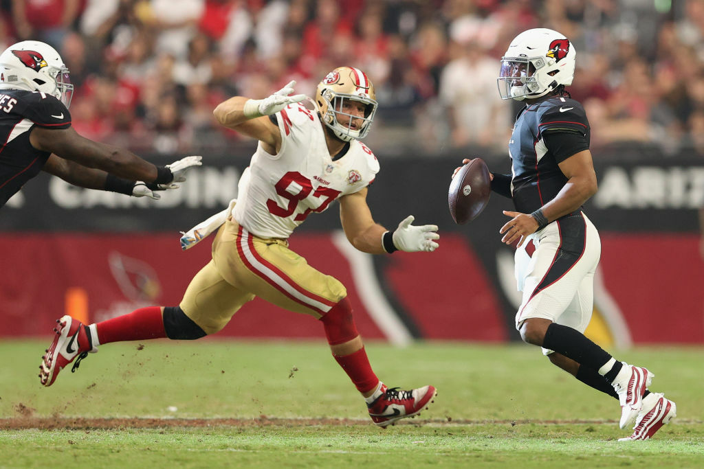 <p><b><i>49ers: 10</i></b><br />
<b><i>Cardinals: 17</i></b></p>
<p>Even though this defensive struggle put a dent in <a href="https://profootballtalk.nbcsports.com/2021/10/09/cardinals-on-pace-for-all-time-yardage-record-with-help-from-a-17th-game/" target="_blank" rel="noopener" data-saferedirecturl="https://www.google.com/url?q=https://profootballtalk.nbcsports.com/2021/10/09/cardinals-on-pace-for-all-time-yardage-record-with-help-from-a-17th-game/&amp;source=gmail&amp;ust=1634002378200000&amp;usg=AFQjCNHZ1Cuu6kqy2MSji9UT4cwRnniXQA">Arizona&#8217;s record-setting offensive pace</a>, Kyler Murray and the underrated Cardinals defense led the franchise to its first 5-0 start since 1974. If Murray can <a href="https://www.espn.com/nfl/story/_/id/32376486/kyler-murray-reps-bruce-lee-custom-thigh-pads-arizona-cardinals-advance-5-0" target="_blank" rel="noopener" data-saferedirecturl="https://www.google.com/url?q=https://www.espn.com/nfl/story/_/id/32376486/kyler-murray-reps-bruce-lee-custom-thigh-pads-arizona-cardinals-advance-5-0&amp;source=gmail&amp;ust=1634002378200000&amp;usg=AFQjCNGDI3yTX0-g3YRbnO7C9xpjkLIfCQ">kick butt like Bruce Lee</a> in Cleveland, it might be time to take this team seriously.</p>
<p>And don&#8217;t beat up on Trey Lance, the fourth-youngest QB in the Super Bowl era, for his mediocre performance. <a href="https://twitter.com/ESPNStatsInfo/status/1447200252625399821?s=20" target="_blank" rel="noopener" data-saferedirecturl="https://www.google.com/url?q=https://twitter.com/ESPNStatsInfo/status/1447200252625399821?s%3D20&amp;source=gmail&amp;ust=1634002378200000&amp;usg=AFQjCNEhQAOBUeIrbUTGw1wHfUC5JAngvg">The last baby 49er to struggle in his maiden voyage turned out pretty good</a>.</p>
