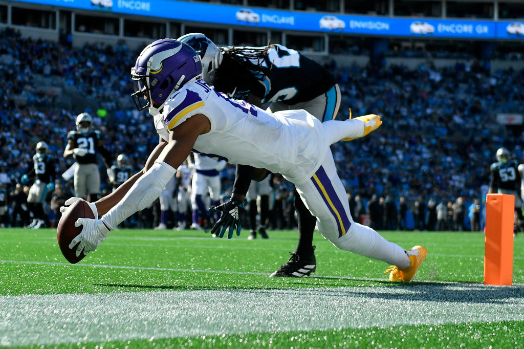 <p><b><i>Vikings 34</i></b><br />
<b><i>Panthers 28 (OT)</i></b></p>
<p>Unlike last week, <a href="https://twitter.com/CasperSyd/status/1447296561352826880?s=20">no coaches or quarterbacks were harmed</a> in this Minnesota victory but this K.J. Osborn tribute to Stefon Diggs was DOPE!</p>
<blockquote class="twitter-tweet" data-width="500" data-dnt="true">
<p lang="en" dir="ltr">.<a href="https://twitter.com/KJ_Osborn?ref_src=twsrc%5Etfw">@KJ_Osborn</a> WALK-OFF 😤😤</p>
<p>📺: <a href="https://twitter.com/NFLonFOX?ref_src=twsrc%5Etfw">@NFLonFOX</a> <a href="https://t.co/NCUDMlpfsh">pic.twitter.com/NCUDMlpfsh</a></p>
<p>&mdash; Miami Hurricanes Football (@CanesFootball) <a href="https://twitter.com/CanesFootball/status/1449840246305271809?ref_src=twsrc%5Etfw">October 17, 2021</a></p></blockquote>
<p><script async src="https://platform.twitter.com/widgets.js" charset="utf-8"></script></p>
<p>Perhaps more remarkably, Carolina&#8217;s 3-0 start with the top ranked defense has faded to a unit surrendering an average of over 30 points during the 0-3 stretch since. Luckily for the Panthers, Kirk Cousins might be the best QB they see until visiting Kyler Murray in mid-November.</p>
