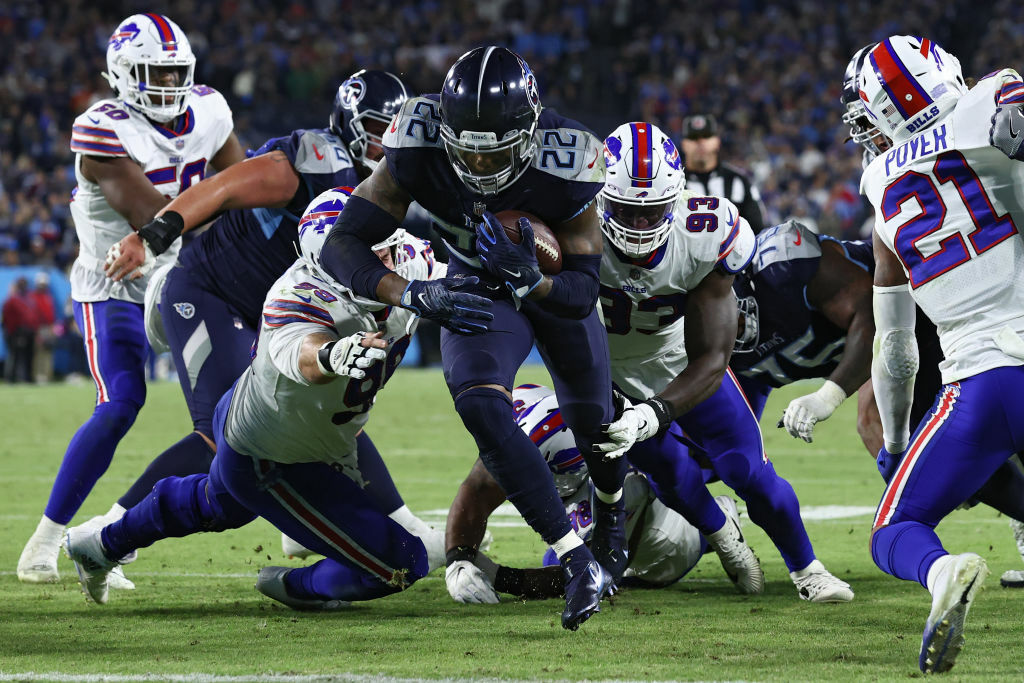 <p><b><i>Bills 31</i></b><br />
<b><i>Titans 34</i></b></p>
<p>This game had it all: Seven lead changes, an attempt at <a href="https://twitter.com/nfl/status/1450262084260827139?s=21">the Music City Miracle 2.0</a>, and <a href="https://twitter.com/NFL/status/1450301229460910088?s=20">a goal line stand by Tennessee</a> to essentially win the game with 21 seconds left. <a href="https://twitter.com/ESPNStatsInfo/status/1450299744027398144?s=20">Derrick Henry is tallying touchdowns</a> and tossing defenders at an amazing rate, and if he can stay healthy, the Titans are a tough matchup.</p>
<p>Meanwhile, Buffalo will spend two weeks chewing on this one. I love gutsy fourth-down decisions, but Sean McDermott committed coaching malpractice by declining to take a chip shot, game-tying field goal on the road against a tough opponent. The Bills seem destined to cruise to the AFC East title, but we might remember this result if they ultimately fall short of clinching home-field advantage in the playoffs.</p>
