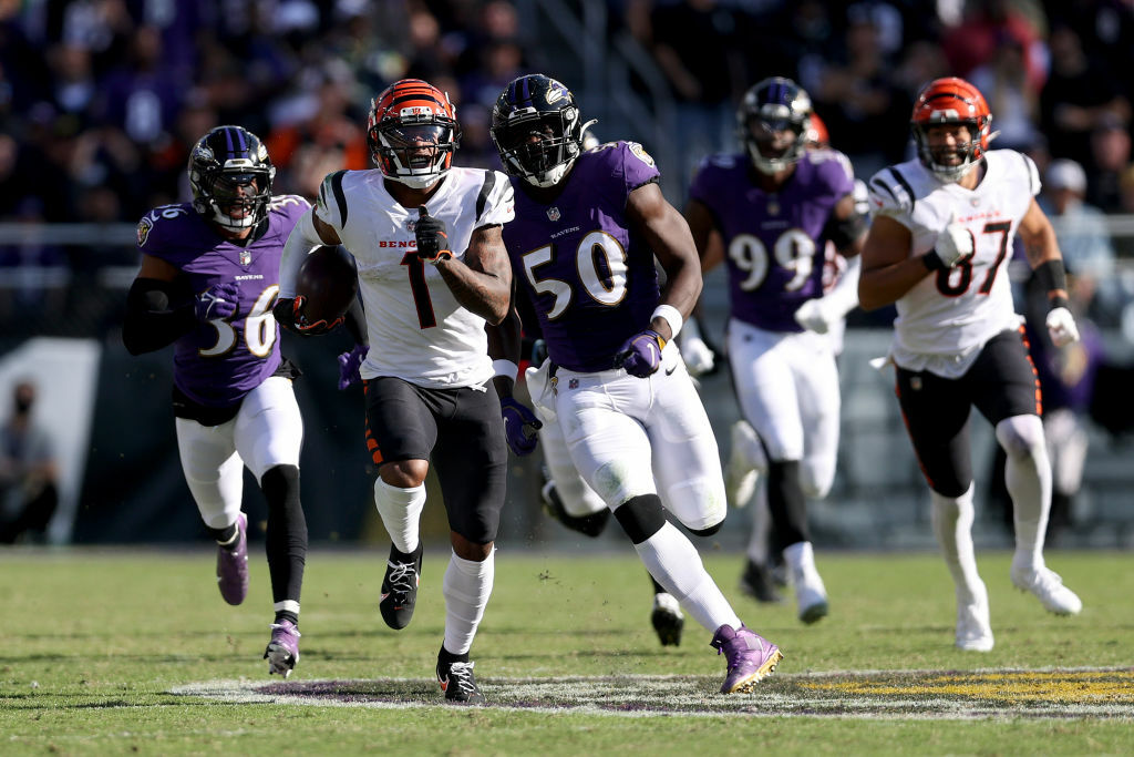 <p><b><i>Bengals 41</i></b><br />
<b><i>Ravens 17</i></b></p>
<p>It turns out Cincinnati had plenty of reason to be <a href="https://www.bengals.com/news/bengals-notebook-bell-s-defense-oozing-with-confidence-as-it-preps-for-season-s-" target="_blank" rel="noopener" data-saferedirecturl="https://www.google.com/url?q=https://www.bengals.com/news/bengals-notebook-bell-s-defense-oozing-with-confidence-as-it-preps-for-season-s-&amp;source=gmail&amp;ust=1635206361204000&amp;usg=AFQjCNGaFf9HwDxLlm3strsBu2f5yZM5qQ">as confident as they were</a> coming into Baltimore.</p>
<p>The Bengals rode career days from Joe Burrow and Ja&#8217;Marr Chase to lay a beatdown of the Ravens that makes a clear statement that Cincy is for real. Consider this me withdrawing <a href="https://wtop.com/gallery/nfl/2021-nfl-week-4-wrap-contenders-and-pretenders/">my assertion this is a pretender</a>.</p>
