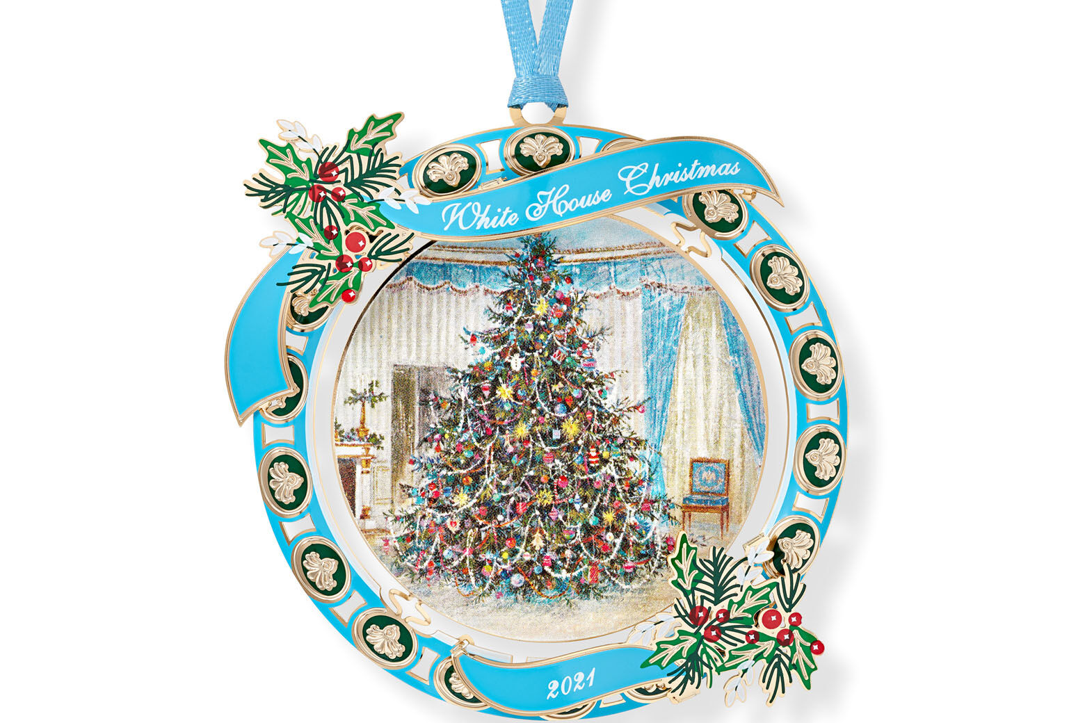 This photograph of the White House Historical Association’s Official White House Christmas Ornament was photographed by David Wiegold. The 2021 ornament honors Lyndon B. Johnson, the 36th President of the United States who took office on November 22, 1963 following the assassination of President John F. Kennedy.