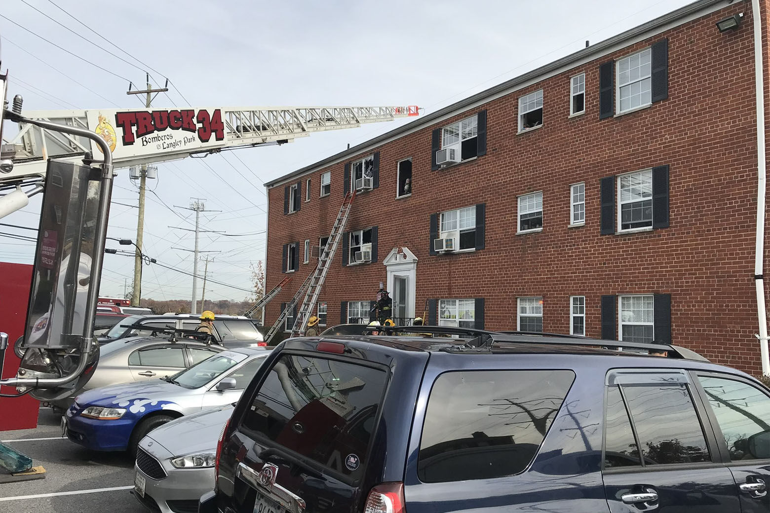 <p>At least 45 people were displaced by a fire in an apartment building in Langley Park on Thanksgiving Day. (Courtesy Prince George&#8217;s County Fire Department)</p>
