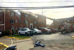 At least 45 people were displaced by a fire in an apartment building in Langley Park on Thanksgiving Day. (Courtesy Prince George's County Fire Department)