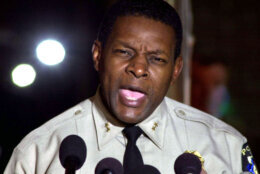 ROCKVILLE, MD- OCTOBER 24:  Montgomery County Police Chief Charles Moose speaks at a news conference on October 24, 2002 in Rockville, Maryland.  Chief Moose announced that an arrest warrant has been issued for John Allen Mohammed, a.k.a. John Allen Williams.  Williams is wanted for questioning about the sniper case, although he is not considered a suspect.  (Photo by Stefan Zaklin/ Getty Images)