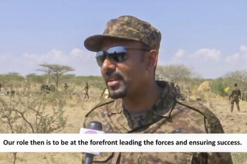 State-affiliated TV says Ethiopia’s PM is at the battlefront