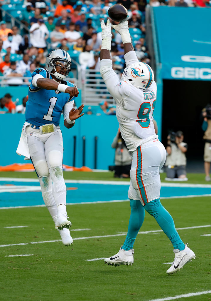 <p><em><strong>Panthers 10</strong></em><br />
<em><strong>Dolphins 33</strong></em></p>
<p>Since <a href="https://wtop.com/sports-columns/2021/11/column-cams-comeback-will-be-washingtons-loss/" target="_blank" rel="noopener">my yearlong stumping for Cam Newton</a> has prompted some of y&#8217;all to give me crap for his 5.8 passer rating Sunday, I&#8217;m going to remind you that eight Hall of Famers (including Eli Manning when he&#8217;s wrongfully and inevitably enshrined in Canton) have posted a 0.0 passer rating in their careers. One lousy game does not a career make, and I&#8217;d be willing to bet <a href="https://www.panthers.com/news/cam-newton-loss-exposed-lack-of-familiarity" target="_blank" rel="noopener">Cam&#8217;s deep-dive into the Carolina offense</a> will make pay dividends for the Panthers.</p>
