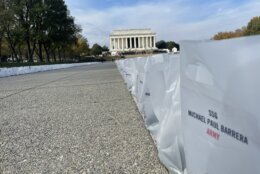 The event was organized by the Tunnels to Towers Foundation. Organizers lined each 7,070 service member’s name in small white bags along the monument’s reflecting pool.