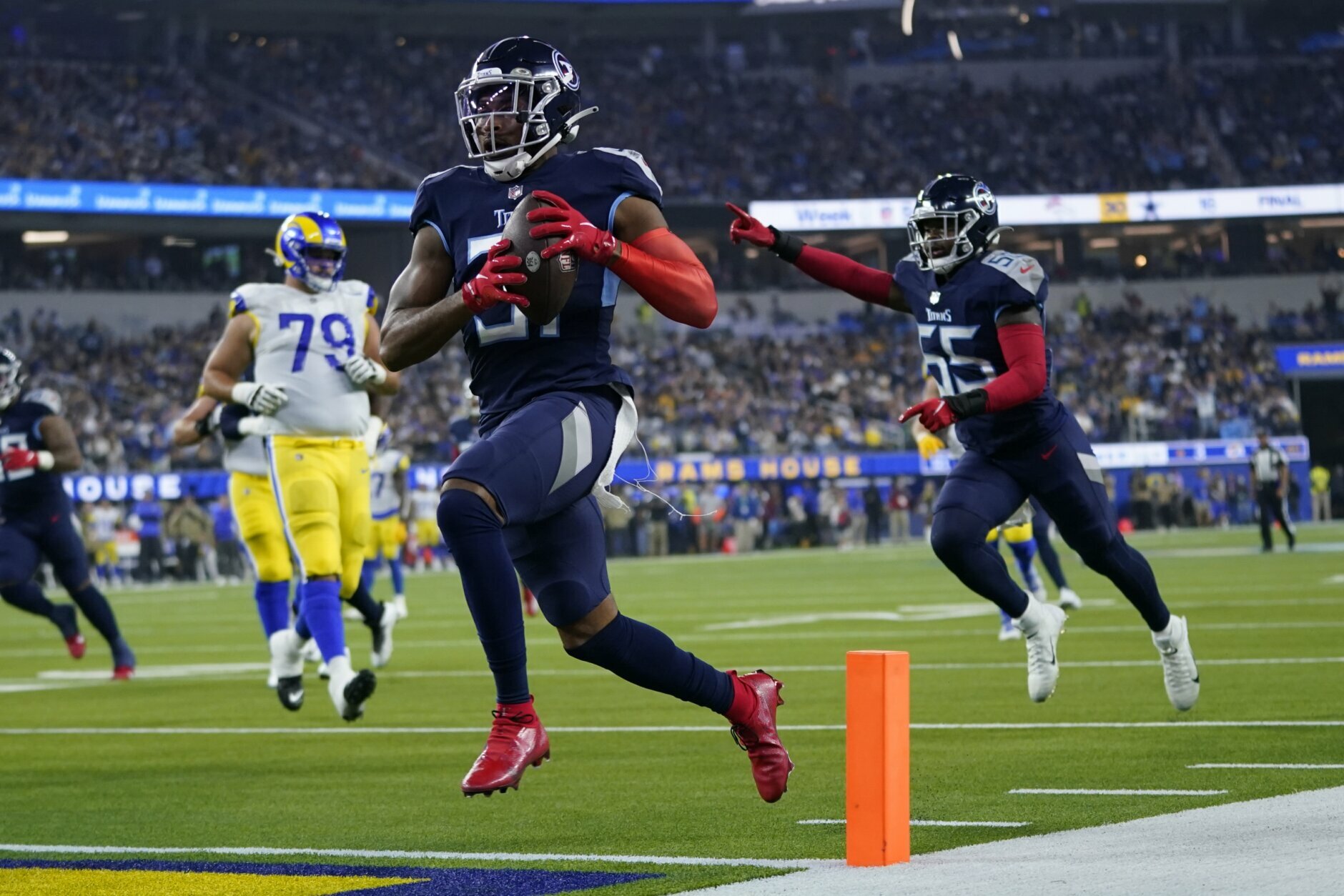 <p><b><i>Titans 28</i></b><br />
<b><i>Rams 16</i></b></p>
<p>The Titans certainly remembered 1999 because this final game of the NFL-record five Super Bowl rematches on Sunday didn&#8217;t need <a href="https://www.youtube.com/watch?v=R3eukxNnm0M" target="_blank" rel="noopener">a Mike Jones tackle at the goal line</a> — this was a straight up domination in which Tennessee&#8217;s defense announced loud and clear it just might be championship-worthy after all.</p>
<p>And I gotta ask, Los Angeles — <a href="https://twitter.com/RobWoodfork/status/1455230345150967820?s=20">is the ghost of George Allen running the Rams</a>? This 2000s Dan Snyder-esque disregard for draft picks and obsession with acquiring big-name veterans only ends in disappointment.</p>
