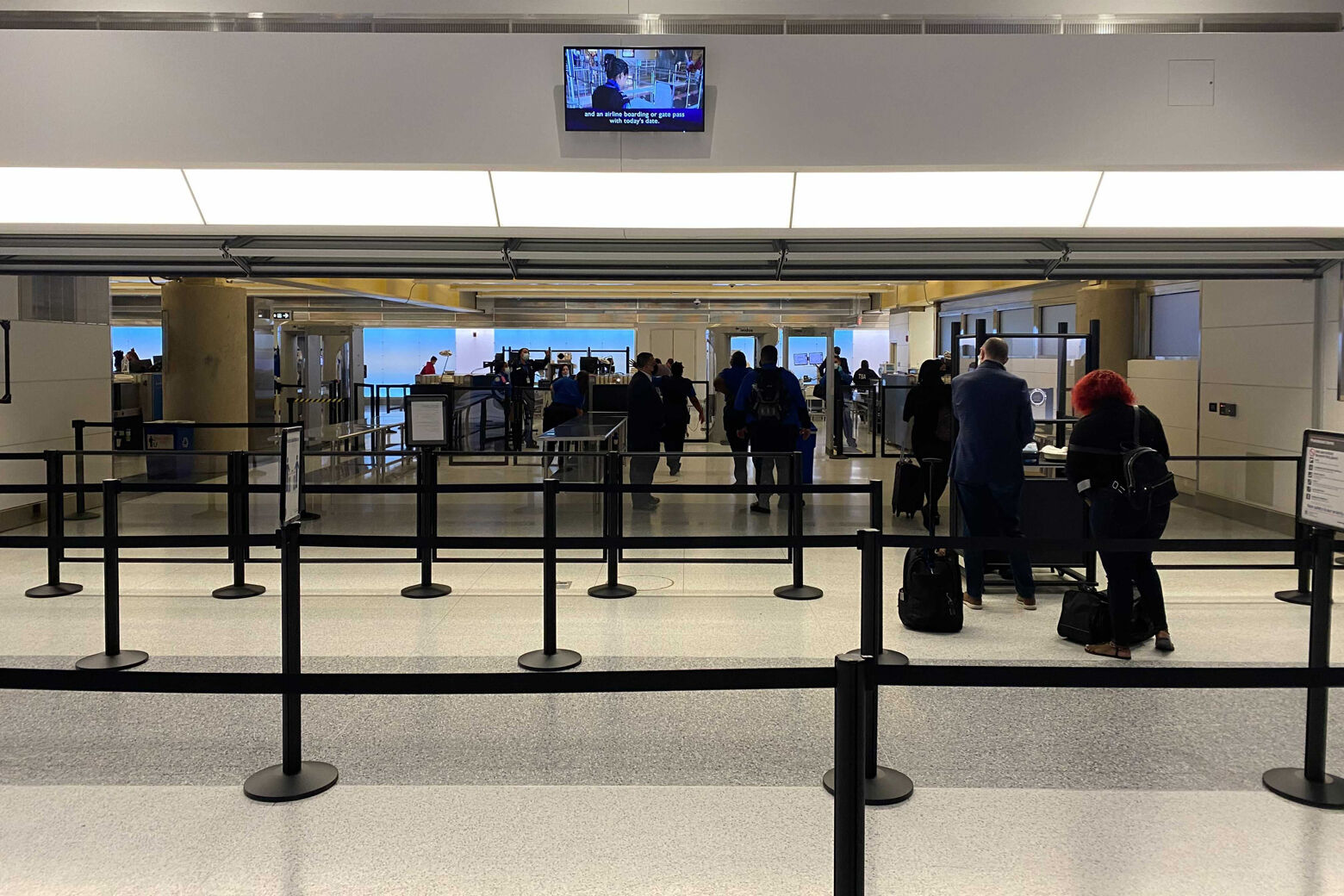 The flow through security lines at Reagan National Airport has changed, as of Nov. 9, 2021. (WTOP/John Domen)