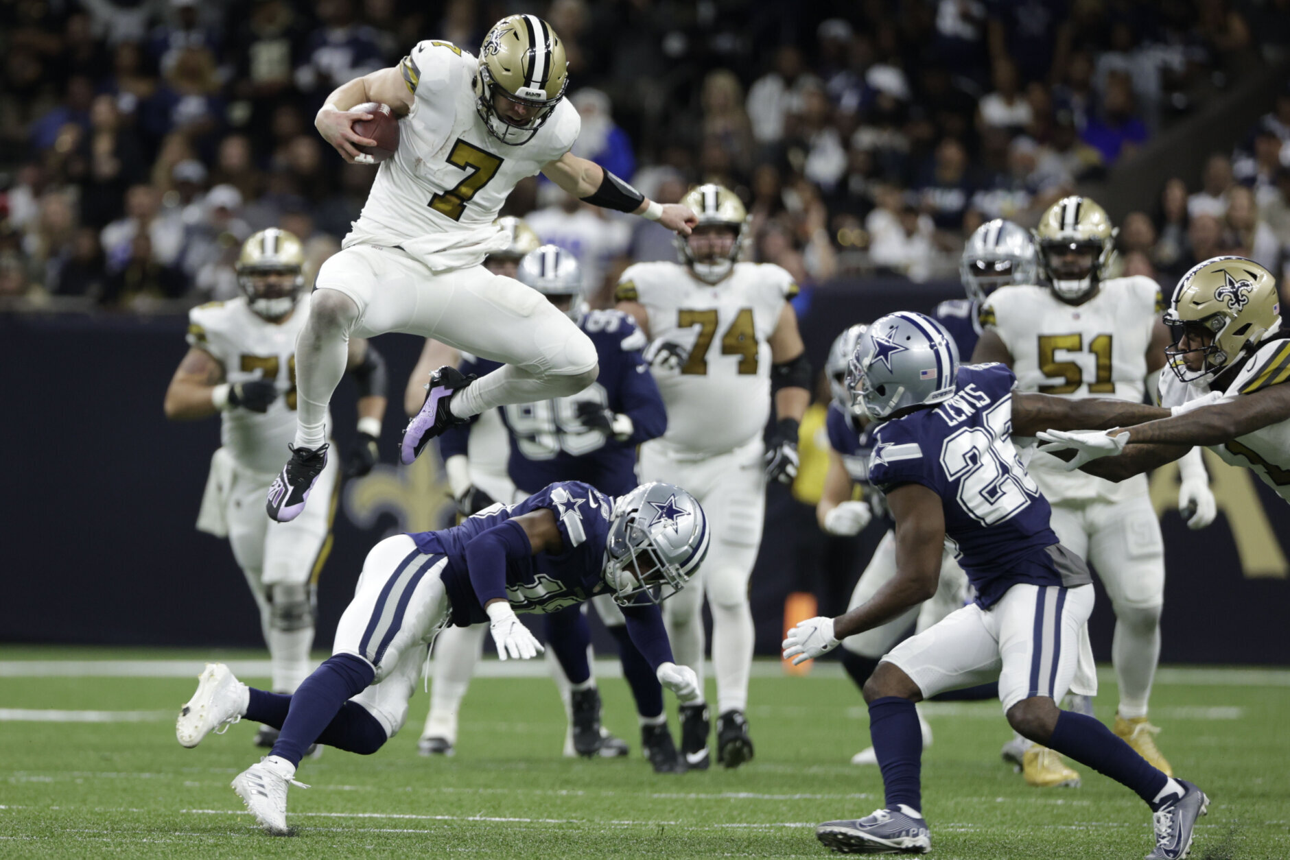 <p><em><strong>Cowboys 27</strong></em><br />
<em><strong>Saints 17</strong></em></p>
<p>I will never understand how Sean Payton can keep trying to make Taysom Hill a QB — and keep paying him a ton of money to fail at it — and still be considered a quarterback guru. If only Black QBs got such unlimited benefit of the doubt …</p>
