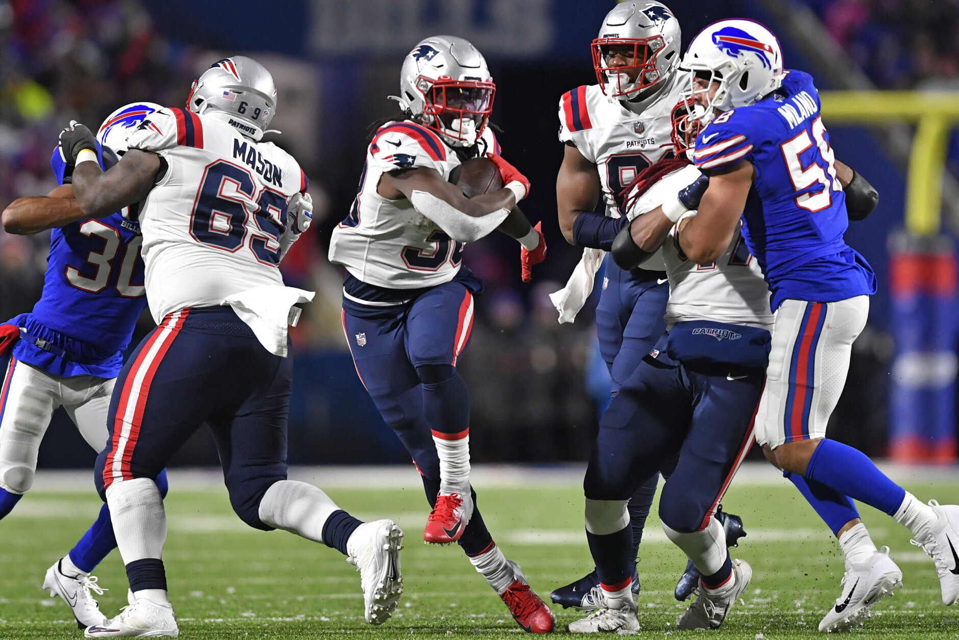 <p><em><strong>Patriots 14</strong></em><br />
<em><strong>Bills 10</strong></em></p>
<p>In gale force winds, Bill Belichick basically went to his Navy roots by attempting just three passes (3!), including <a href="https://twitter.com/ESPNStatsInfo/status/1468047583310405633?s=20" target="_blank" rel="noopener">a historic ONE pass in the first half</a>. The road to the Super Bowl just might have to come through Foxborough (again &#8230; eye roll) and visions of a Belichick vs. Brady Super Bowl have to be dancing in the league&#8217;s heads.</p>
