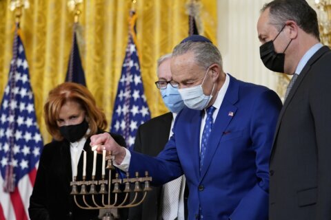 Bidens, Harris, Emhoff celebrate Hanukkah at White House