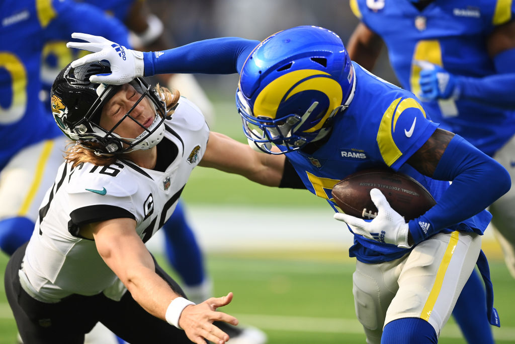 <p><em><strong>Jaguars 7</strong></em><br />
<em><strong>Rams 37</strong></em></p>
<p><a href="https://profootballtalk.nbcsports.com/2021/12/01/rams-are-0-3-since-von-millers-arrival-but-he-promises-hes-going-for-another-lombardi-trophy/" target="_blank" rel="noopener">Von Miller was a bad luck charm for L.A.</a> but lucky week 13 brought the lousy Jaguars to town for Ramsey&#8217;s revenge (<a href="https://twitter.com/jordandelugo/status/1467608219522580482?s=20" target="_blank" rel="noopener">even though he was dirty</a>) against the franchise that traded him. The Rams still aren&#8217;t to be taken seriously unless/until they beat the conference-leading Cardinals in prime-time.</p>
