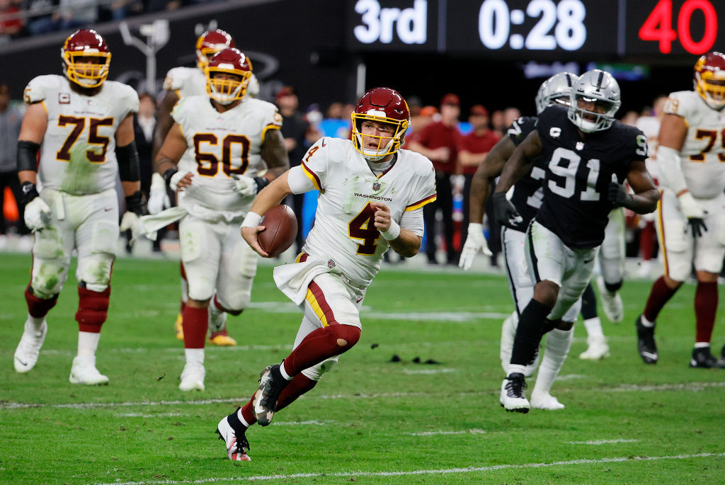 <p><em><strong>Washington 17</strong></em><br />
<em><strong>Raiders 15</strong></em></p>
<p>After decades of using an offensive one, Washington is embodying a much better &#8216;R&#8217; word: Resilient. Winning this game on the other side of the country on a short week against a team with a de facto mini-bye is perhaps the gutsiest Burgundy and Gold victory yet — and sets them up nicely for the season-ending NFC East gauntlet. Dallas beware.</p>
