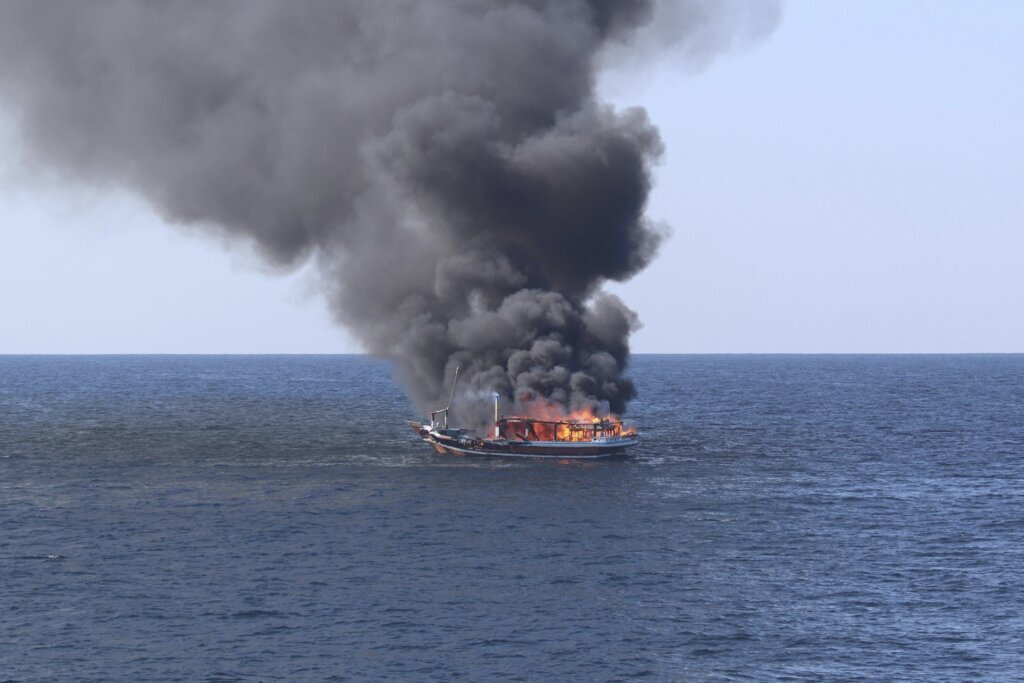 US Navy rescues drug smugglers from burning ship off Oman