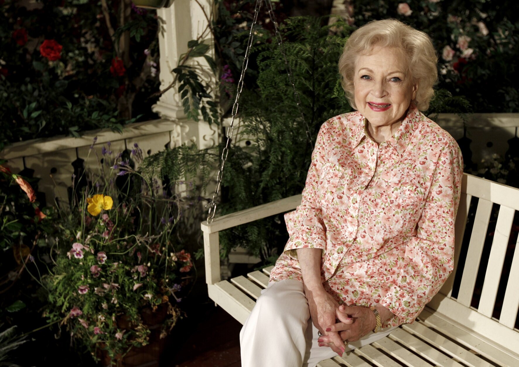 <p>FILE &#8211; Actress Betty White poses for a portrait on the set of the television show &#8220;Hot in Cleveland&#8221; in Studio City section of Los Angeles on Wednesday, June 9, 2010. Betty White, whose saucy, up-for-anything charm made her a television mainstay for more than 60 years, has died. She was 99. (AP Photo/Matt Sayles, File)</p>

