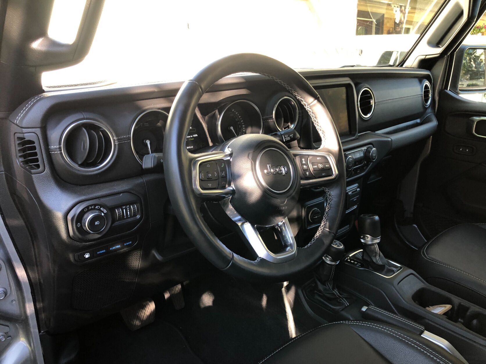 <p>You aren&#8217;t roughing it with this Jeep. Leather seats and high quality materials abound (WTOP/Mike Parris).</p>
