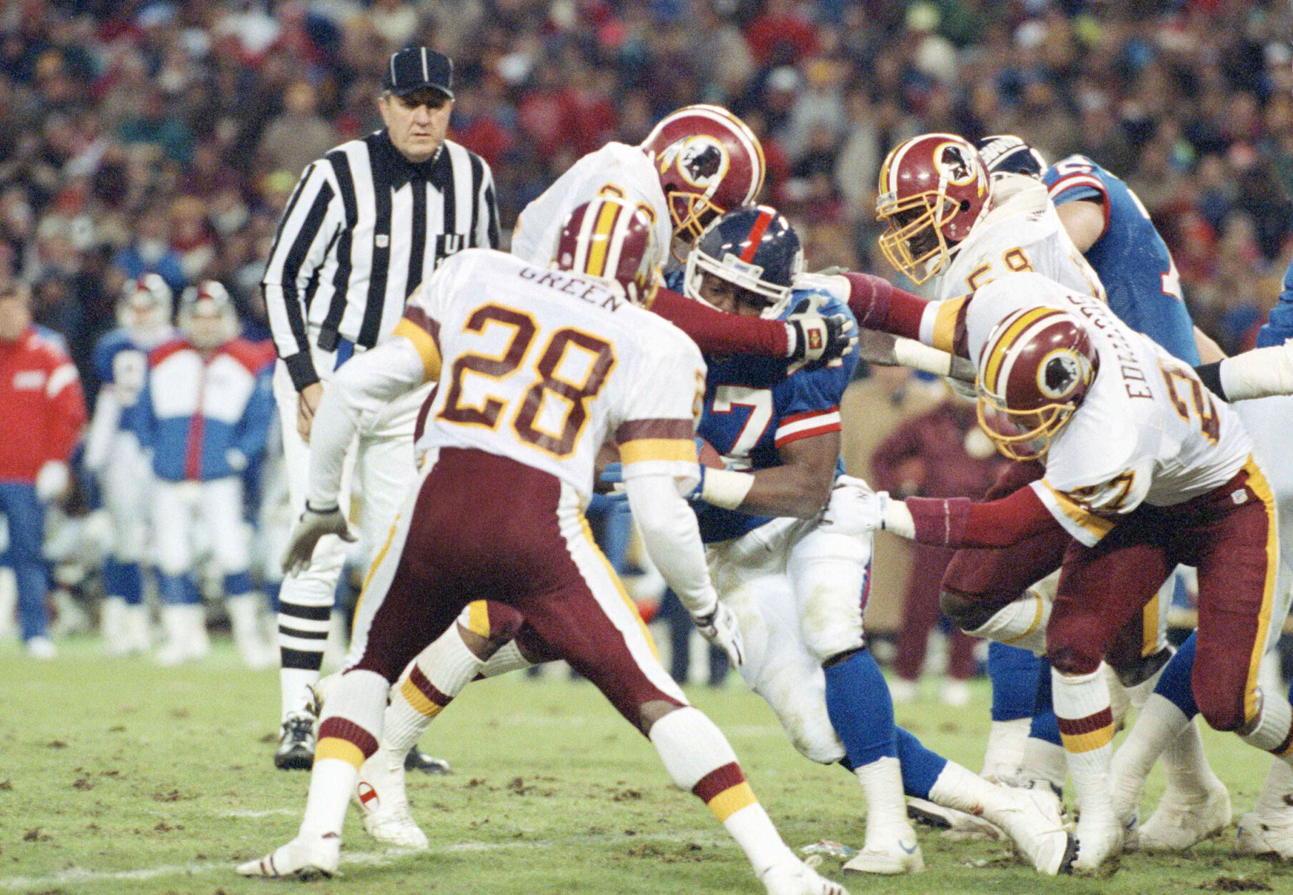 <p>Week 9 — Oct. 27, 1991</p>
<p><em><strong>Washington 17</strong></em><br />
<em><strong>NY Giants 13</strong></em></p>
<p>Record: 8-0</p>
<p>Washington erased a 13-0 first-half deficit in prime-time to finally beat the defending champion Giants, who had won the previous six meetings between these division rivals.</p>
