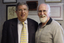 <p>Dennis Owens, right, is seen with Marvin Hamlisch. (Courtesy Scott Thureen)</p>

