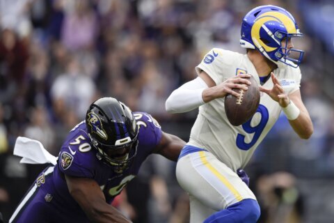 Stafford rallies surging Rams past short-handed Ravens 20-19