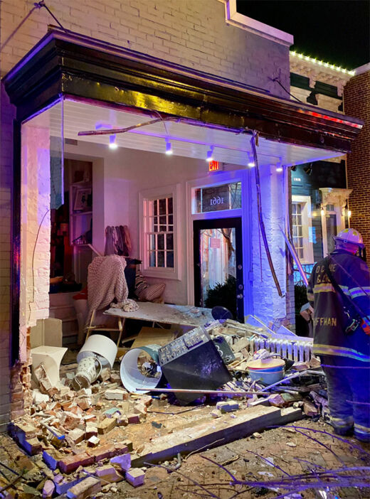 damage to ally banks interiors after car crash on Wisconsin Avenue
