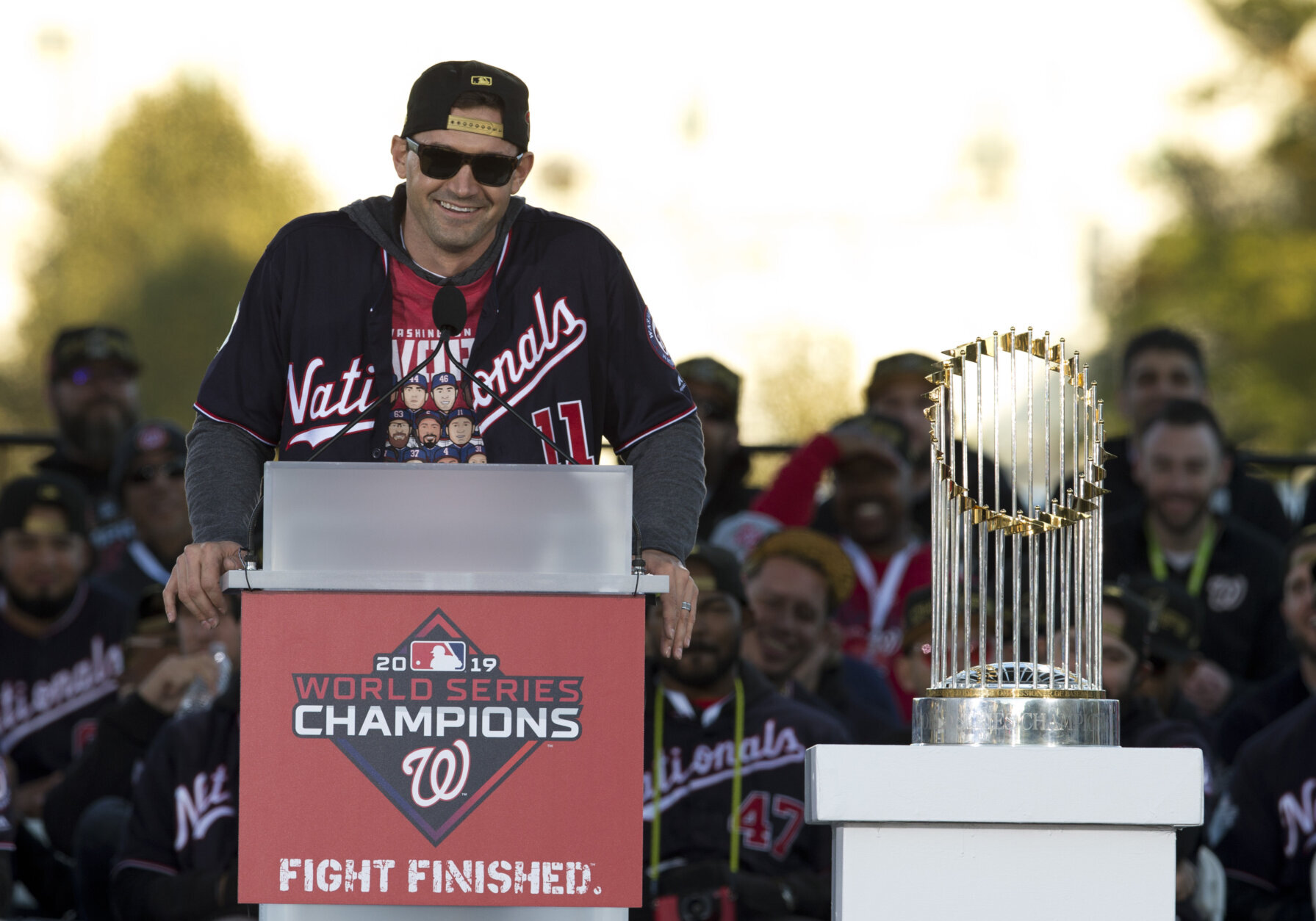<p>… The Nats won the World Series! Mr. National himself was grinning ear-to-ear when he took the podium for the team&#8217;s parade back in D.C. just days after they &#8220;Finished the Fight&#8221; in Houston with a 7-2 series clinching victory. For all the pain that October had brought on the franchise, it only made this moment even sweeter.</p>

