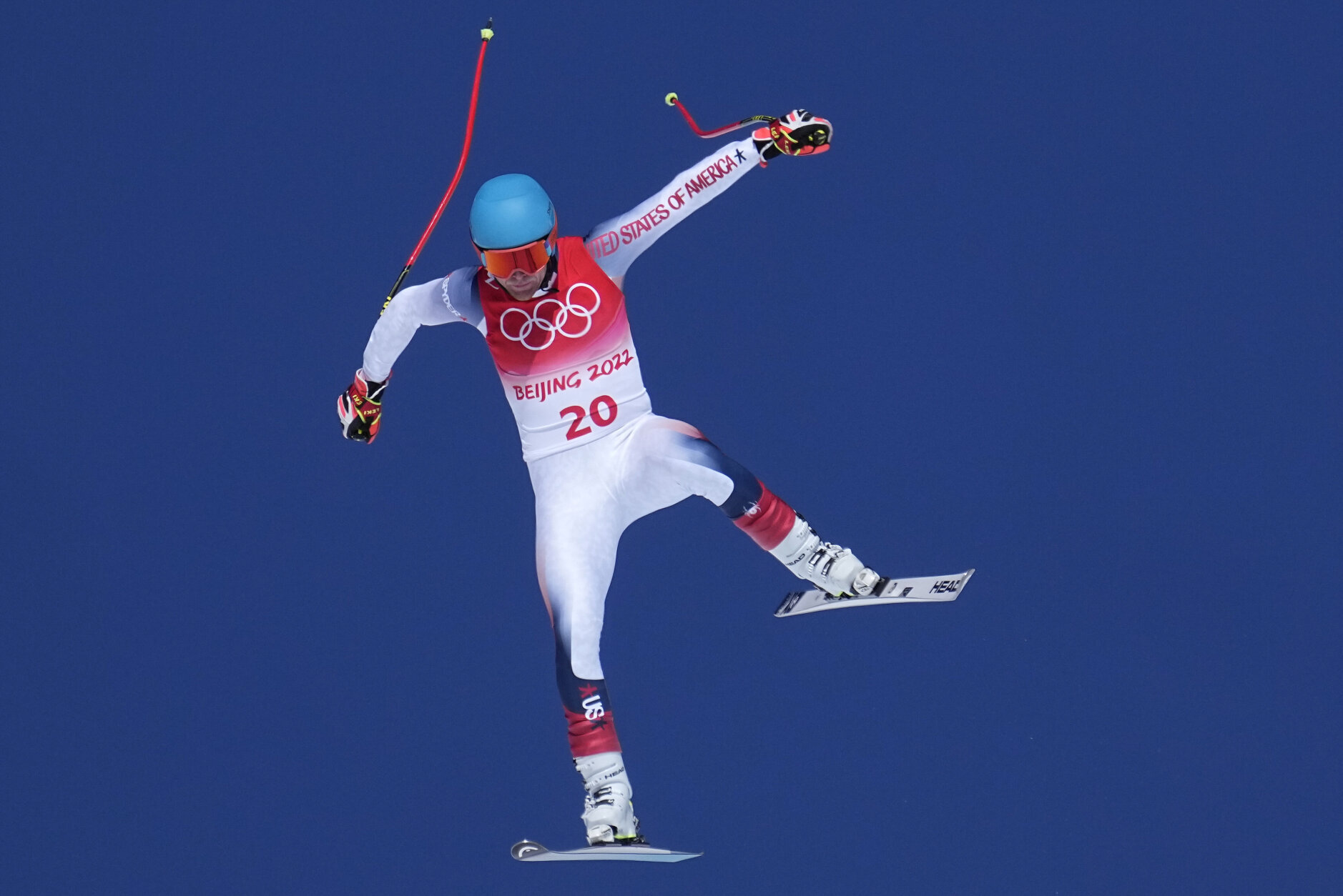 FILE - Ryan Cochran-Siegle, of the United States makes a jump during a men's downhill training run at the 2022 Winter Olympics, Thursday, Feb. 3, 2022, in the Yanqing district of Beijing. Fifty years after his mom, Barbara Ann, won the gold in slalom, Cochran-Siegle is contending for a medal in the men's downhill that will open the Alpine skiing program of the Beijing Games on Sunday. (AP Photo/Robert F. Bukaty, File)