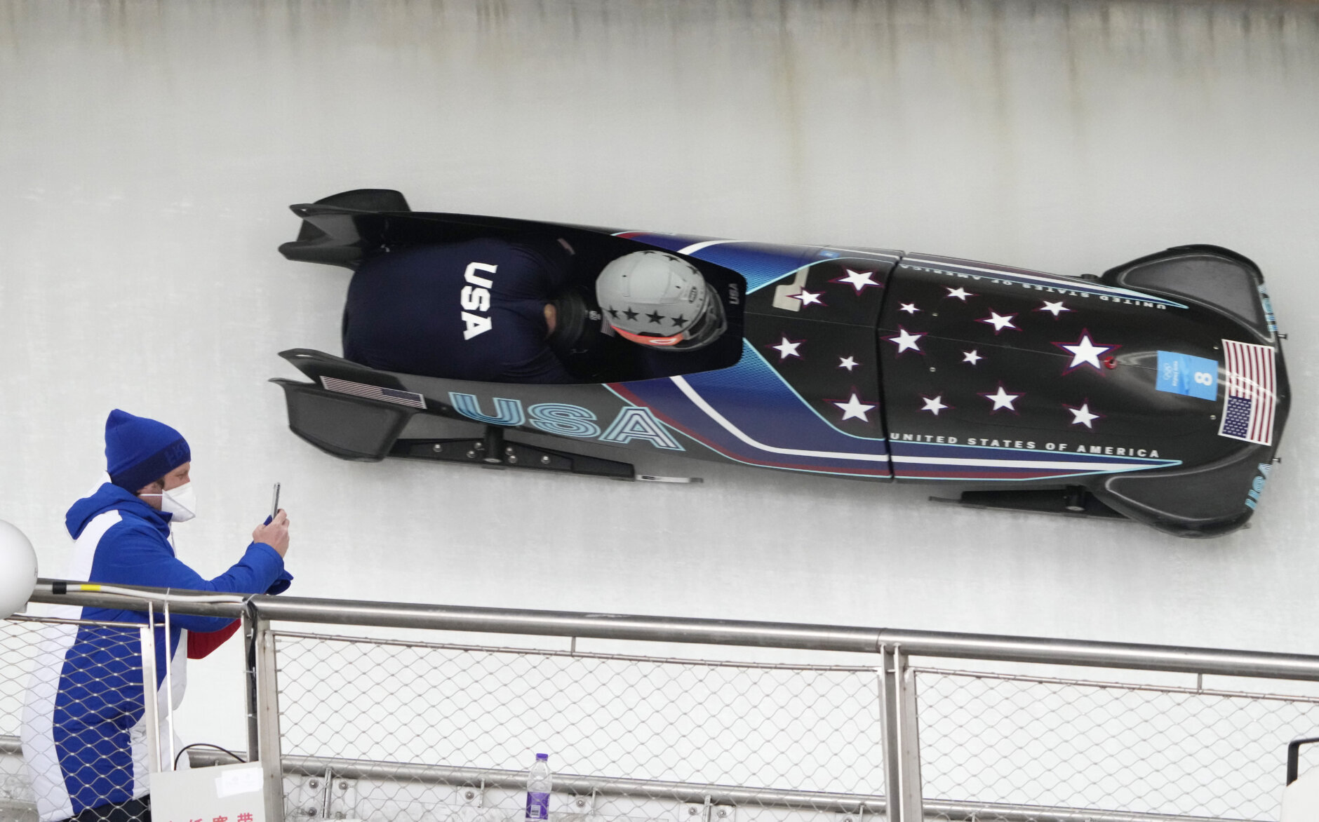 <p>Hunter Church of the United States drives his 2-man bobsled during a training heat at the 2022 Winter Olympics, Friday, Feb. 11, 2022, in the Yanqing district of Beijing.</p>
