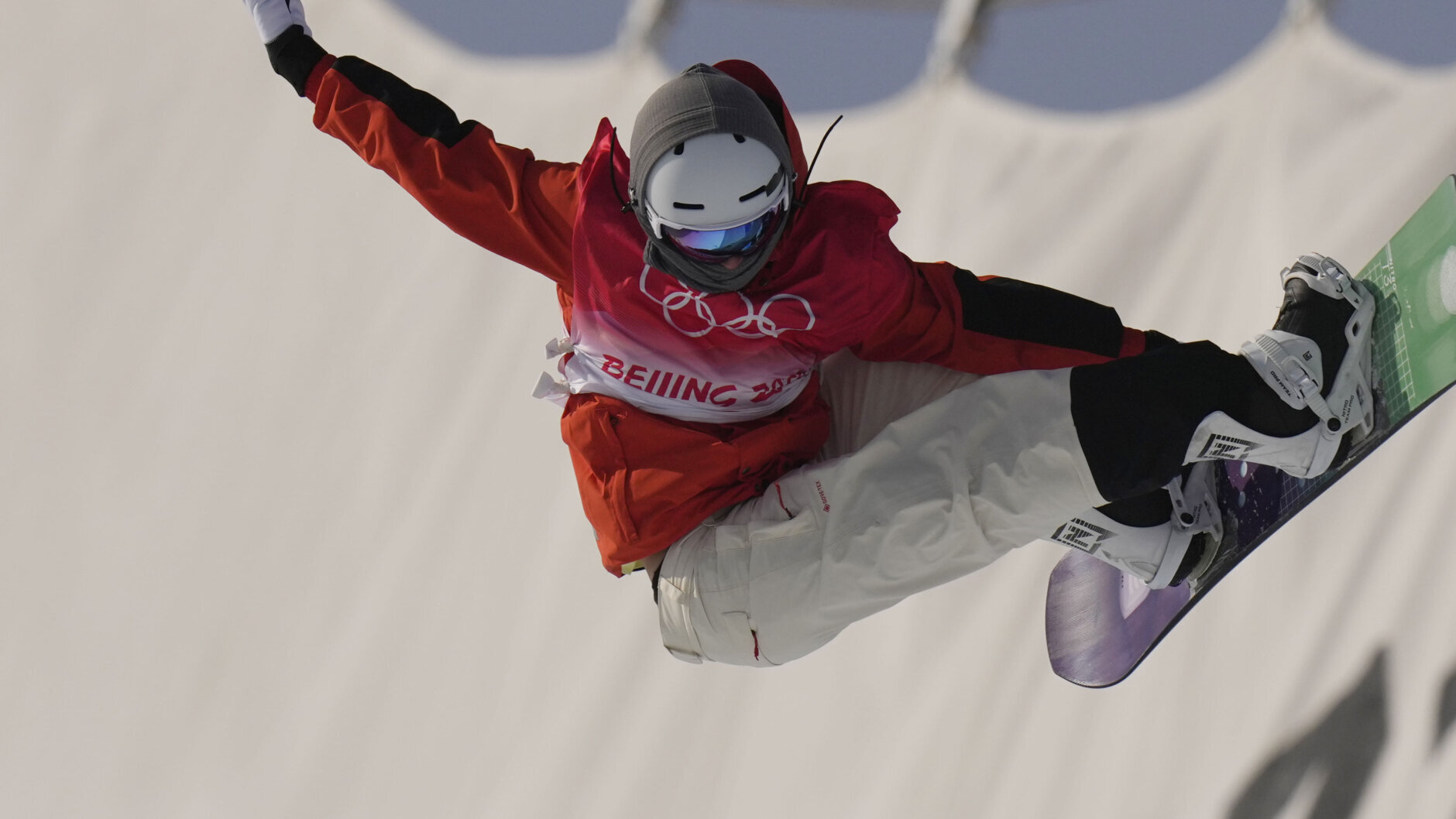 <p>Germany&#8217;s Andre Hoeflich competes during the men&#8217;s halfpipe finals at the 2022 Winter Olympics, Friday, Feb. 11, 2022, in Zhangjiakou, China.</p>
